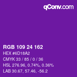 カラーコード: RGB 109 24 162 | qconv.com