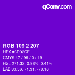 Color code: RGB 109 2 207 | qconv.com
