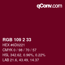 Color code: RGB 109 2 33 | qconv.com