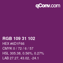 Color code: RGB 109 31 102 | qconv.com