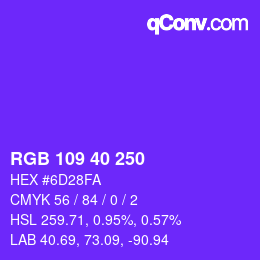 颜色代码: RGB 109 40 250 | qconv.com