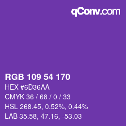Color code: RGB 109 54 170 | qconv.com