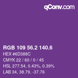 カラーコード: RGB 109 56.2 140.6 | qconv.com