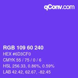 Color code: RGB 109 60 240 | qconv.com