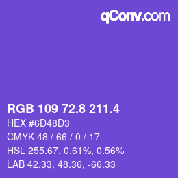 カラーコード: RGB 109 72.8 211.4 | qconv.com