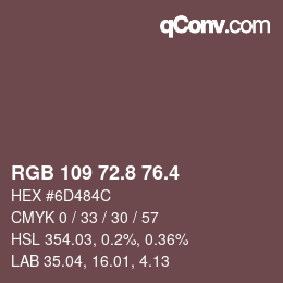カラーコード: RGB 109 72.8 76.4 | qconv.com