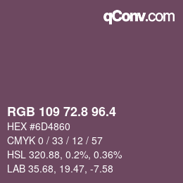 カラーコード: RGB 109 72.8 96.4 | qconv.com