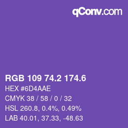 カラーコード: RGB 109 74.2 174.6 | qconv.com
