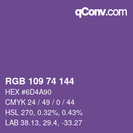 Color code: RGB 109 74 144 | qconv.com