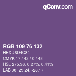 Color code: RGB 109 76 132 | qconv.com