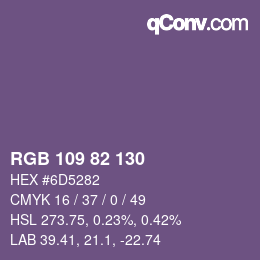 颜色代码: RGB 109 82 130 | qconv.com