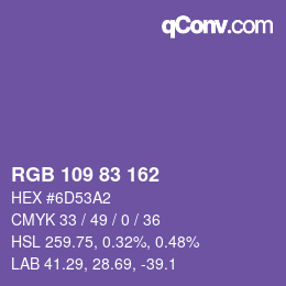 颜色代码: RGB 109 83 162 | qconv.com