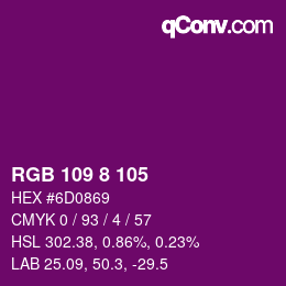 Color code: RGB 109 8 105 | qconv.com