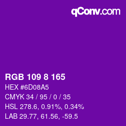 Color code: RGB 109 8 165 | qconv.com