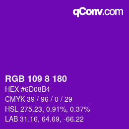 カラーコード: RGB 109 8 180 | qconv.com