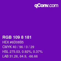 Color code: RGB 109 8 181 | qconv.com