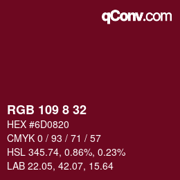 カラーコード: RGB 109 8 32 | qconv.com