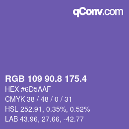 カラーコード: RGB 109 90.8 175.4 | qconv.com