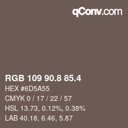 カラーコード: RGB 109 90.8 85.4 | qconv.com
