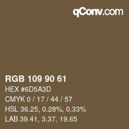 Código de color: RGB 109 90 61 | qconv.com