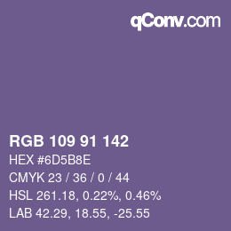 Color code: RGB 109 91 142 | qconv.com