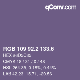 カラーコード: RGB 109 92.2 133.6 | qconv.com