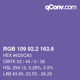 カラーコード: RGB 109 92.2 163.6 | qconv.com