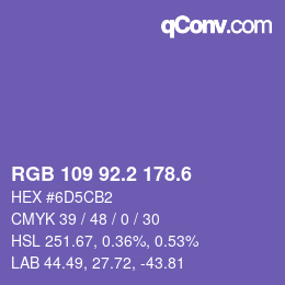 カラーコード: RGB 109 92.2 178.6 | qconv.com