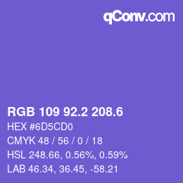 カラーコード: RGB 109 92.2 208.6 | qconv.com