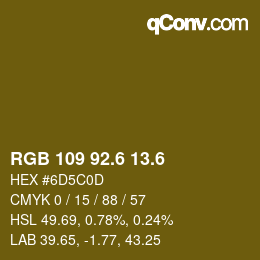 カラーコード: RGB 109 92.6 13.6 | qconv.com