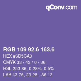 カラーコード: RGB 109 92.6 163.6 | qconv.com