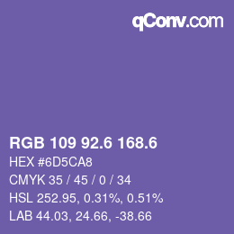 カラーコード: RGB 109 92.6 168.6 | qconv.com