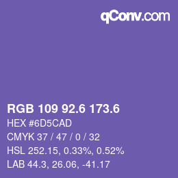 カラーコード: RGB 109 92.6 173.6 | qconv.com