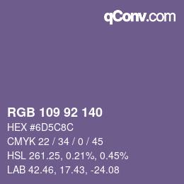 颜色代码: RGB 109 92 140 | qconv.com