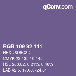 Color code: RGB 109 92 141 | qconv.com