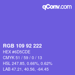 カラーコード: RGB 109 92 222 | qconv.com