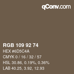 カラーコード: RGB 109 92 74 | qconv.com