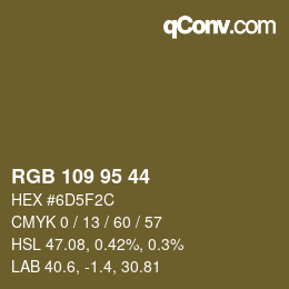 颜色代码: RGB 109 95 44 | qconv.com
