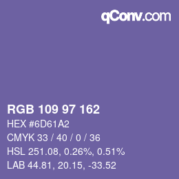 Color code: RGB 109 97 162 | qconv.com