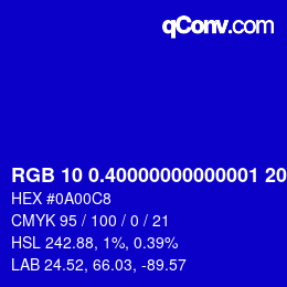 カラーコード: RGB 10 0.40000000000001 200.4 | qconv.com