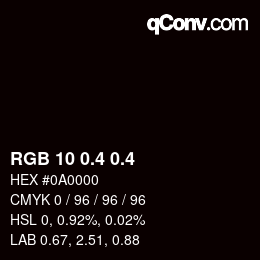 カラーコード: RGB 10 0.4 0.4 | qconv.com