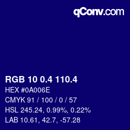 カラーコード: RGB 10 0.4 110.4 | qconv.com