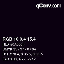 カラーコード: RGB 10 0.4 15.4 | qconv.com