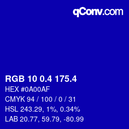 カラーコード: RGB 10 0.4 175.4 | qconv.com