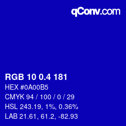 カラーコード: RGB 10 0.4 181 | qconv.com