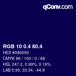 カラーコード: RGB 10 0.4 80.4 | qconv.com
