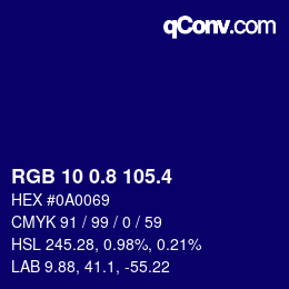 カラーコード: RGB 10 0.8 105.4 | qconv.com