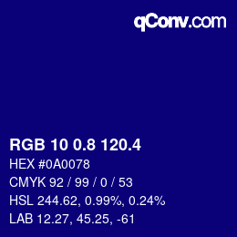 カラーコード: RGB 10 0.8 120.4 | qconv.com