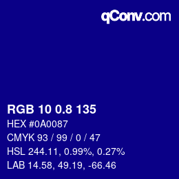 カラーコード: RGB 10 0.8 135 | qconv.com