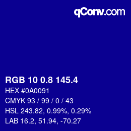 カラーコード: RGB 10 0.8 145.4 | qconv.com